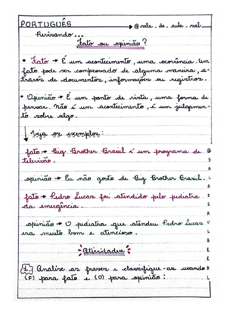 5° Ano - Português - Fato Ou Opinião | PDF