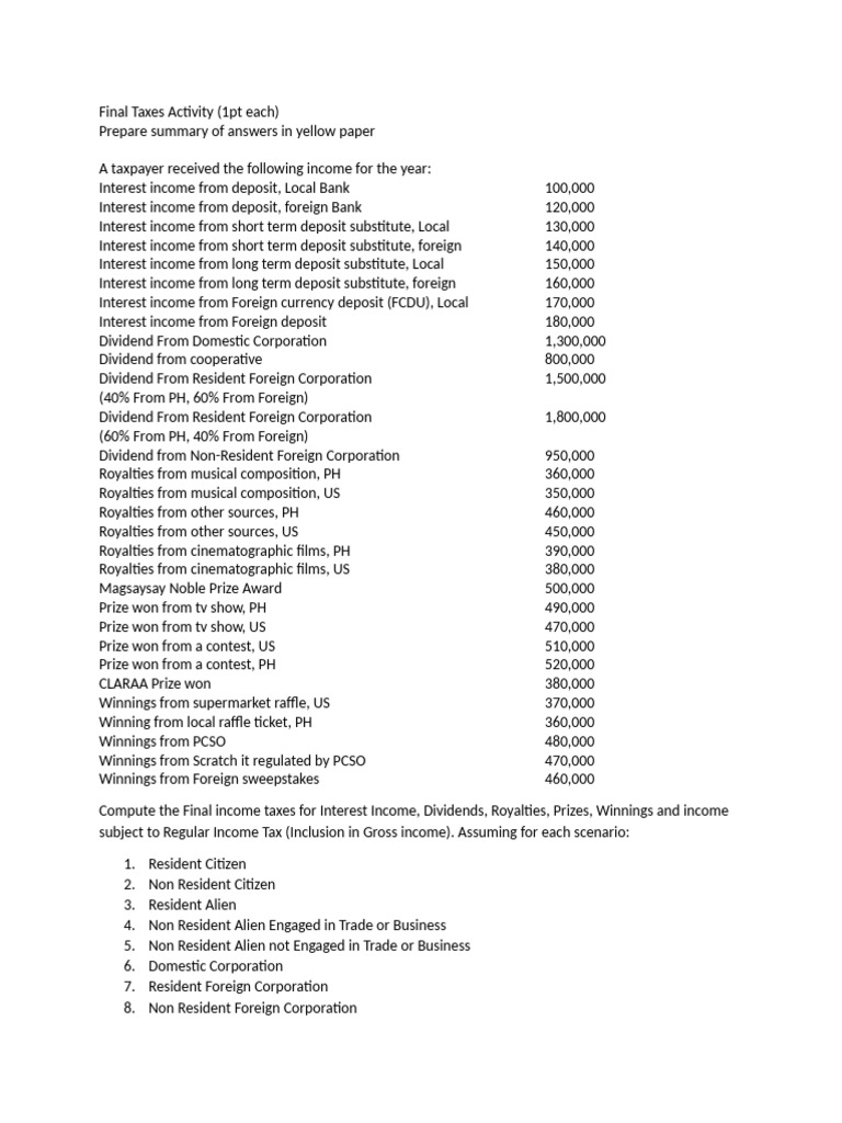 Final Tax Computation Scenarios | PDF | Taxpayer | Business