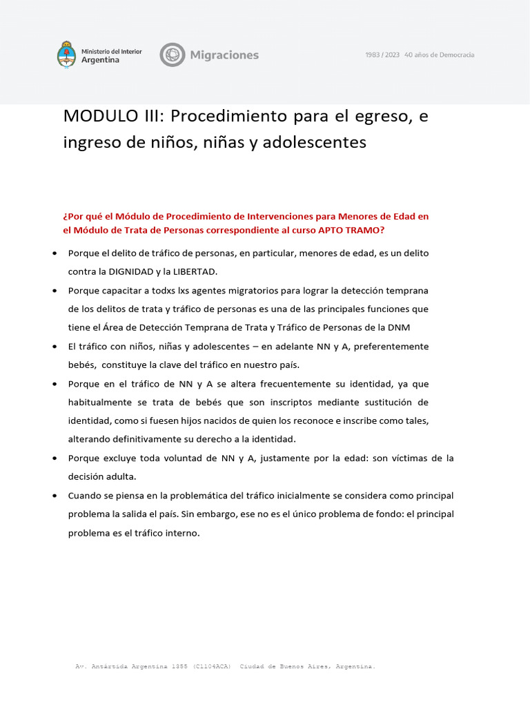Egreso e ingreso de menores en Argentina | PDF