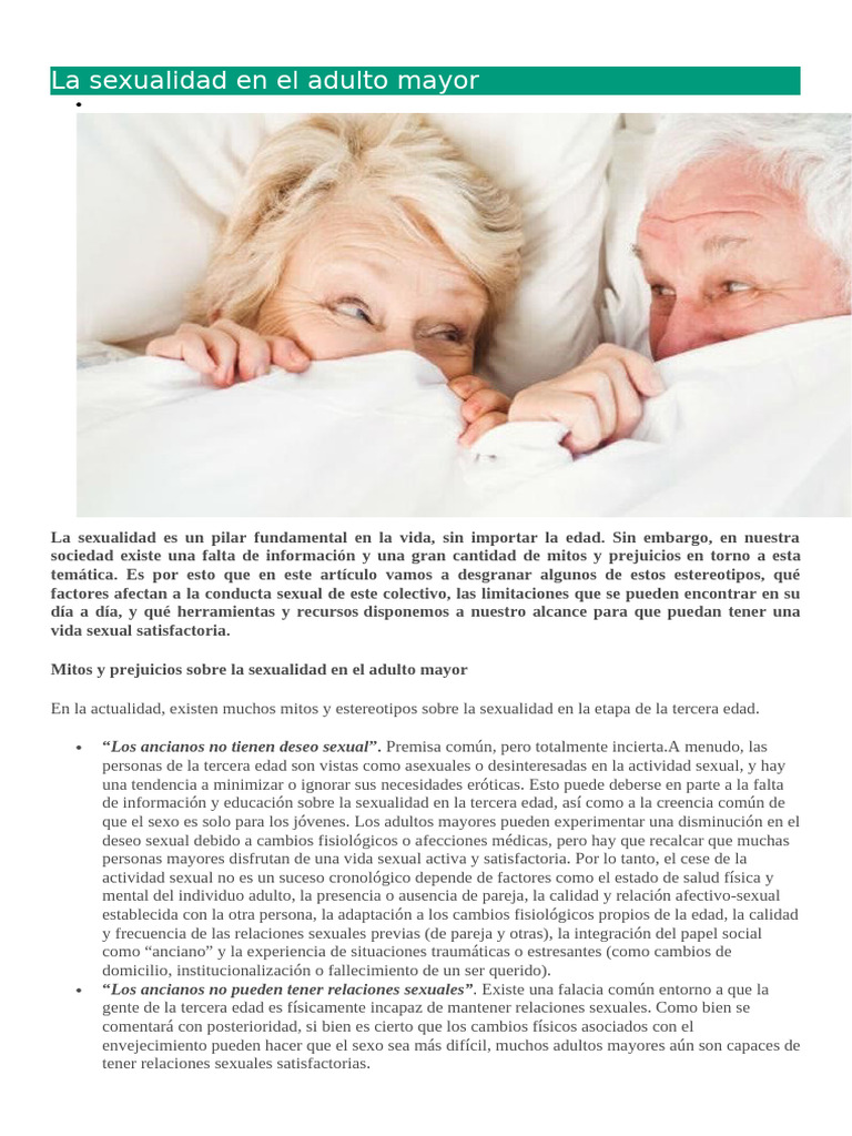 Sexualidad en el adulto mayor: mitos y realidades | PDF | Vejez ...