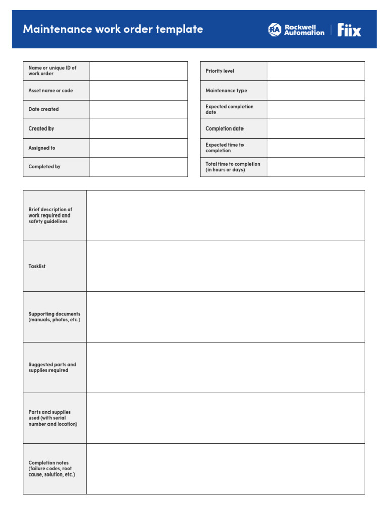 Comprehensive Maintenance Work Order Template | PDF