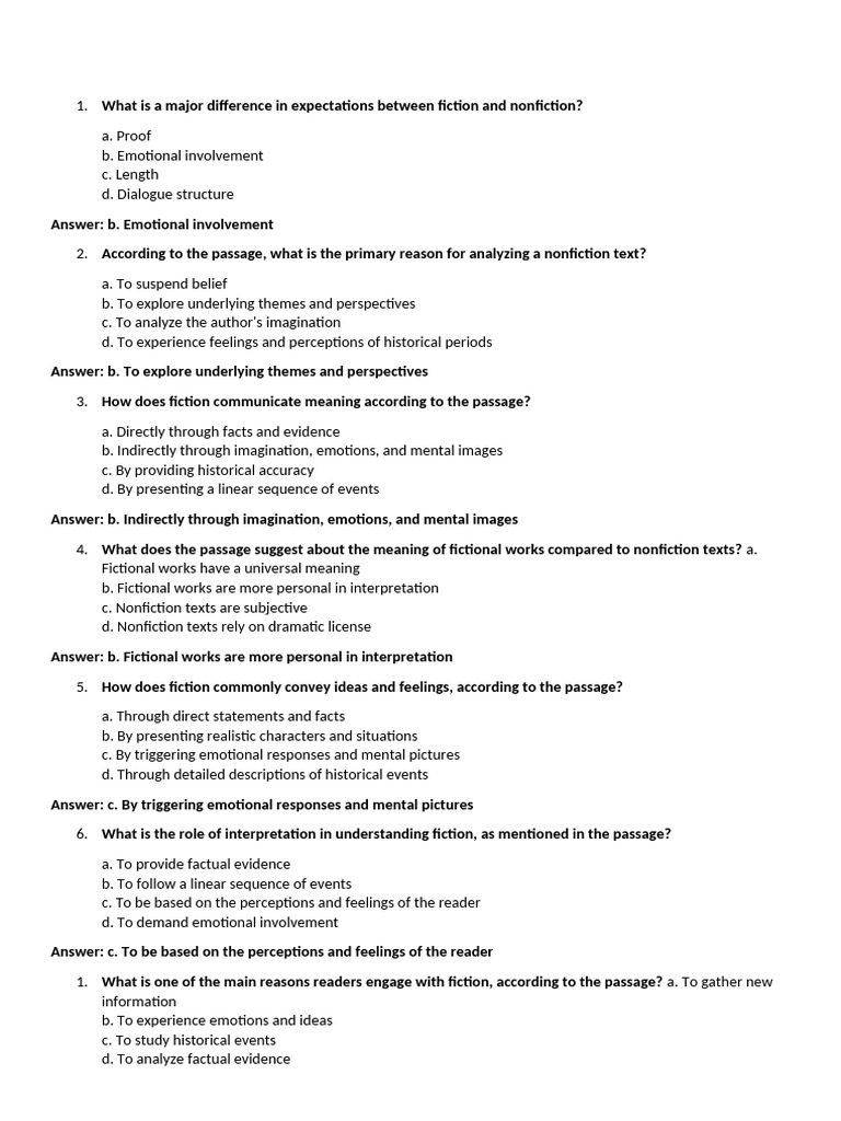 Quiz Elements of Fiction | PDF | Emotions | Feeling