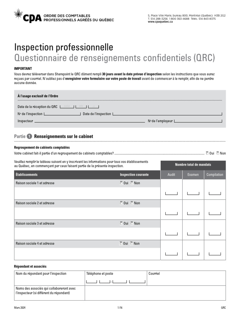 CPA Quebec - Questionnaire-Renseignements-Confidentiels - FR | PDF ...
