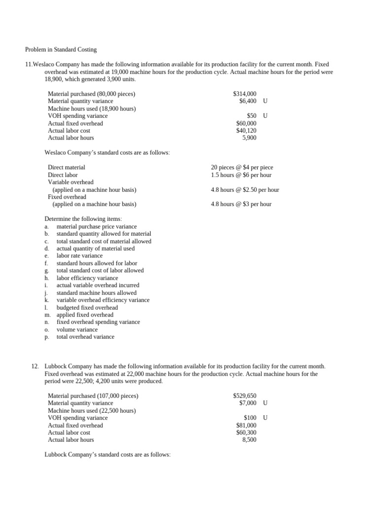 Standard Costing Variance Analysis Guide | PDF | Variance | Cost