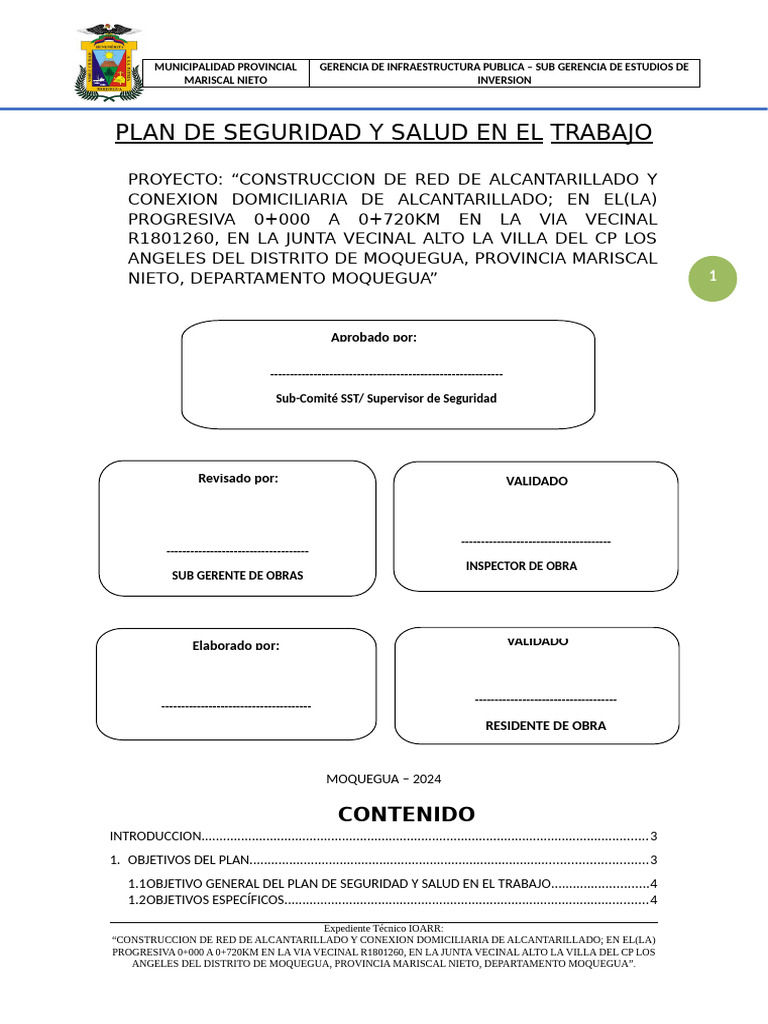 1.0 Plan de Seguridad y Salud en El Trabajo | PDF | Seguridad y salud ...