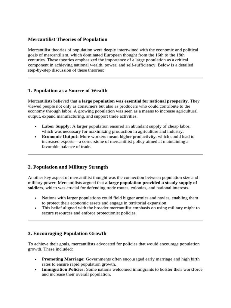 Mercantilism and Population Theories | PDF | Mercantilism | Economic Growth