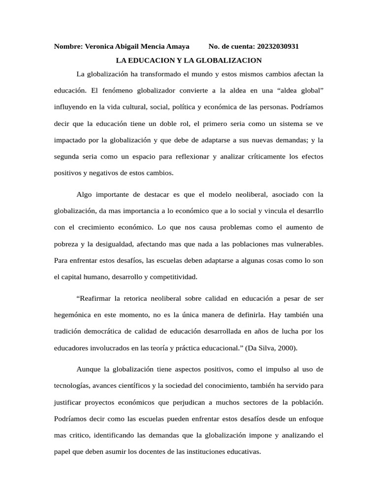Impacto de la Globalización en Educación | PDF | Globalización | Economias