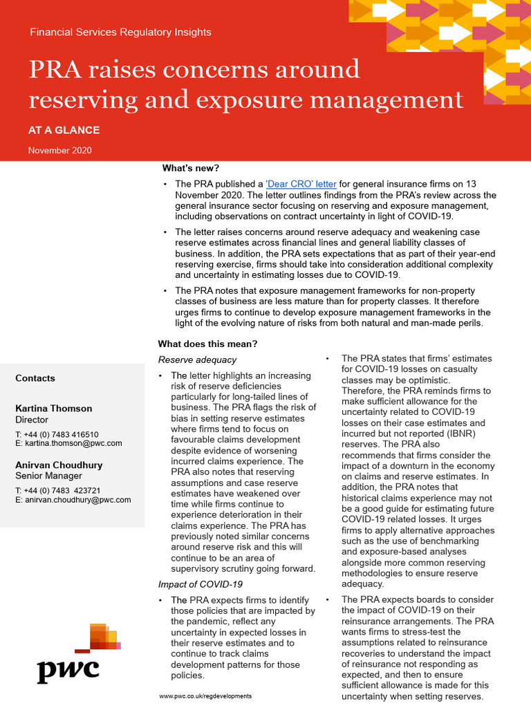 PRA Concerns on Reserving & Exposure Management | PDF | Risk | Reinsurance