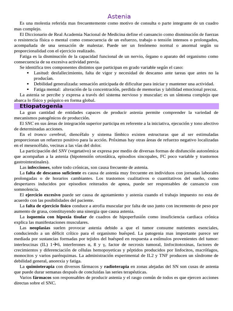 Astenia: Causas y Diagnóstico Clínico | PDF | Debilidad | Cáncer