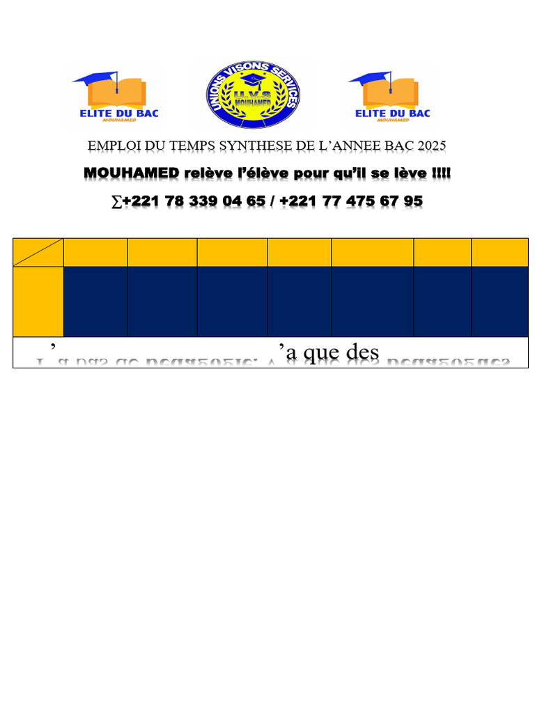 Emploi du Temps Bac 2025 | PDF