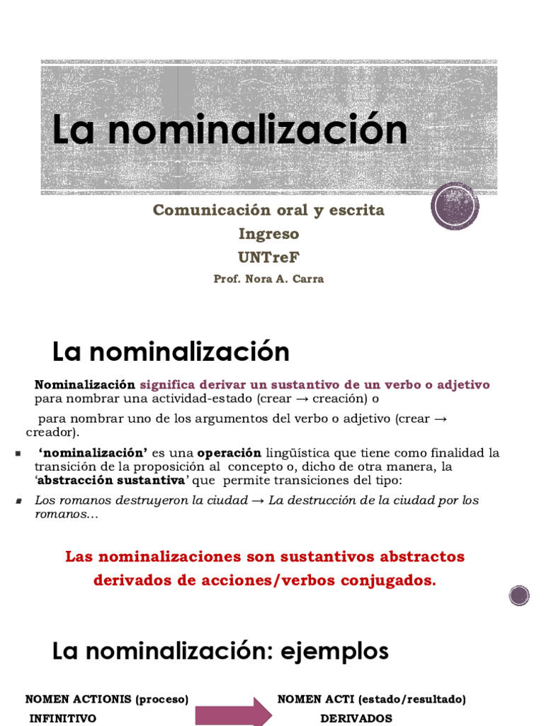 Definición y ejemplos de nominalización | PDF | Verbo | Lingüística