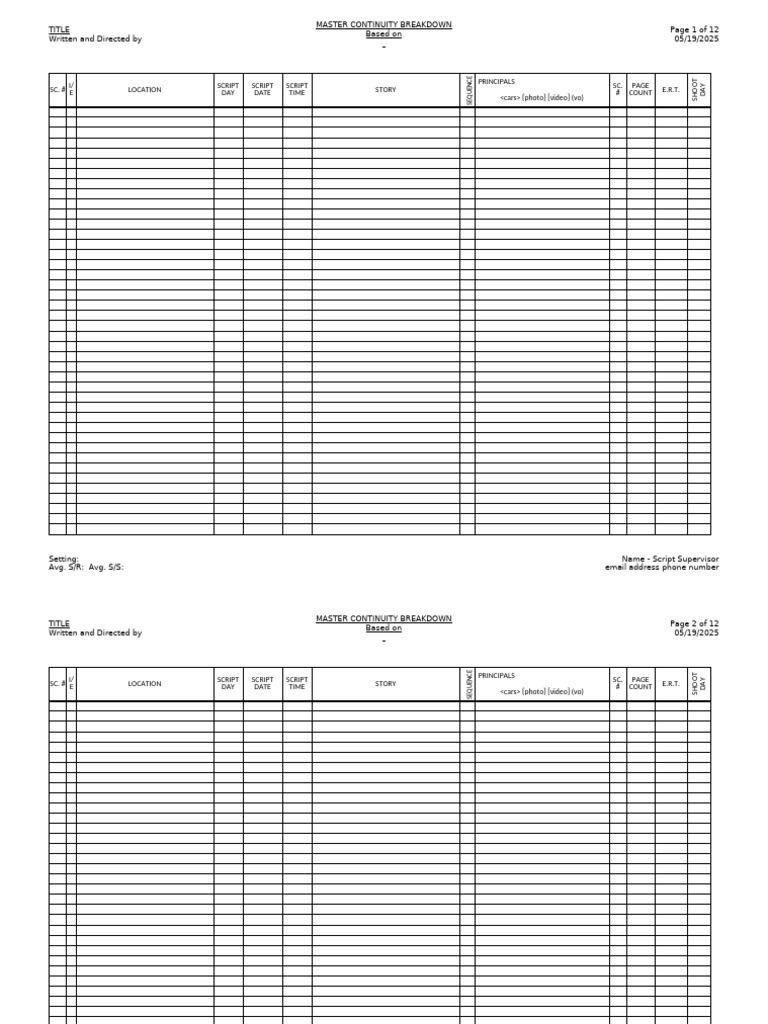 Master Continuity Breakdown Template | PDF