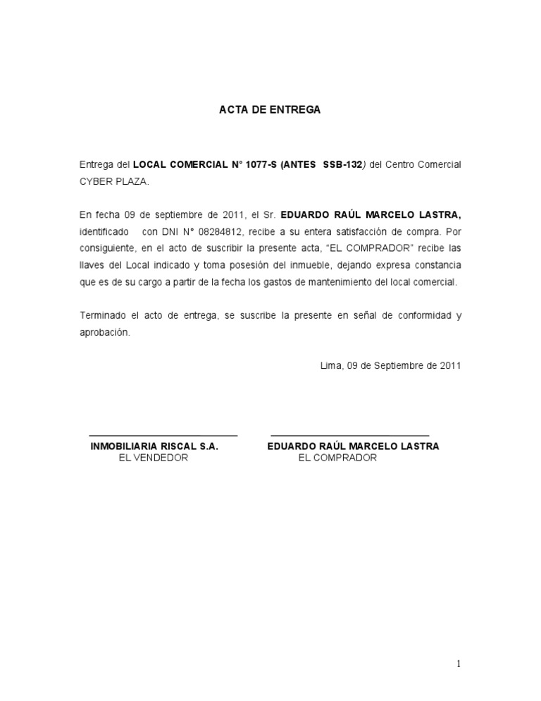 Acta de Entrega Local