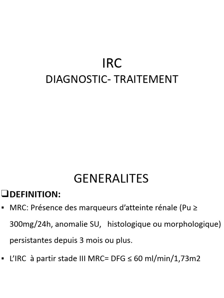 Diagnostic et traitement de l'IRC | PDF | Transplantation rénale ...