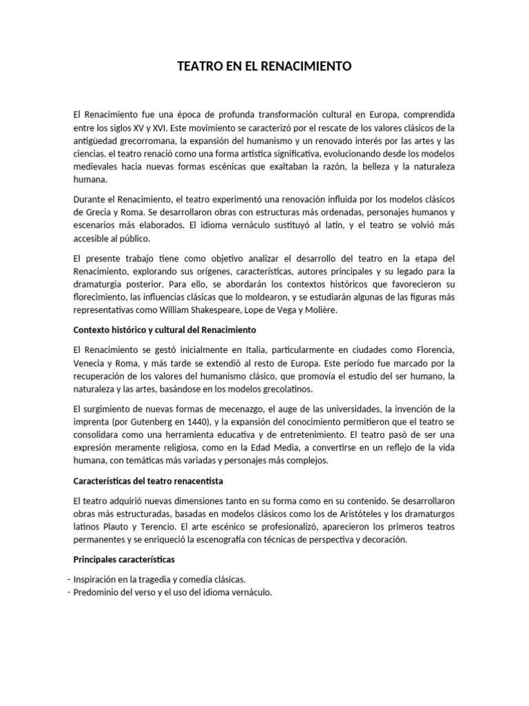 Teatro en El Renacimiento | PDF | Teatro | Renacimiento