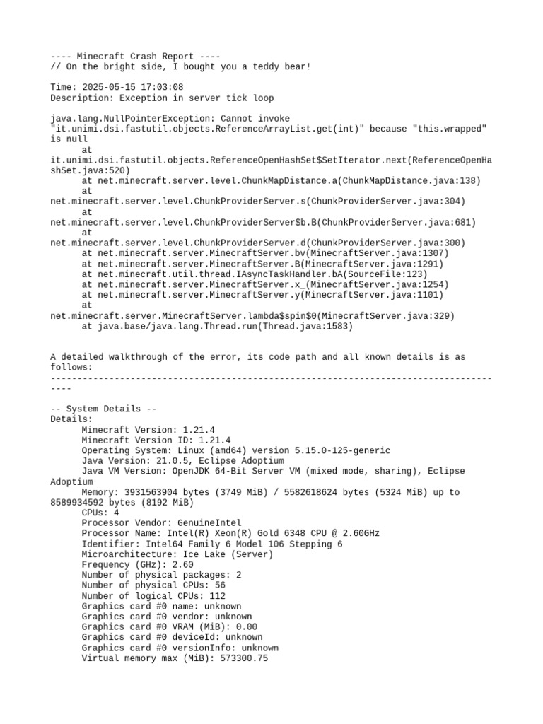 Minecraft Server NullPointerException Crash | PDF | Central Processing ...