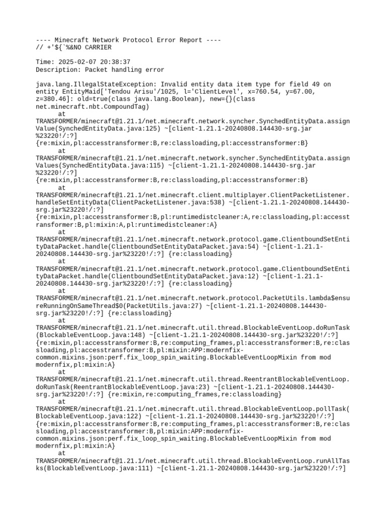 Minecraft Packet Handling Error Report | PDF | X86 Architecture ...