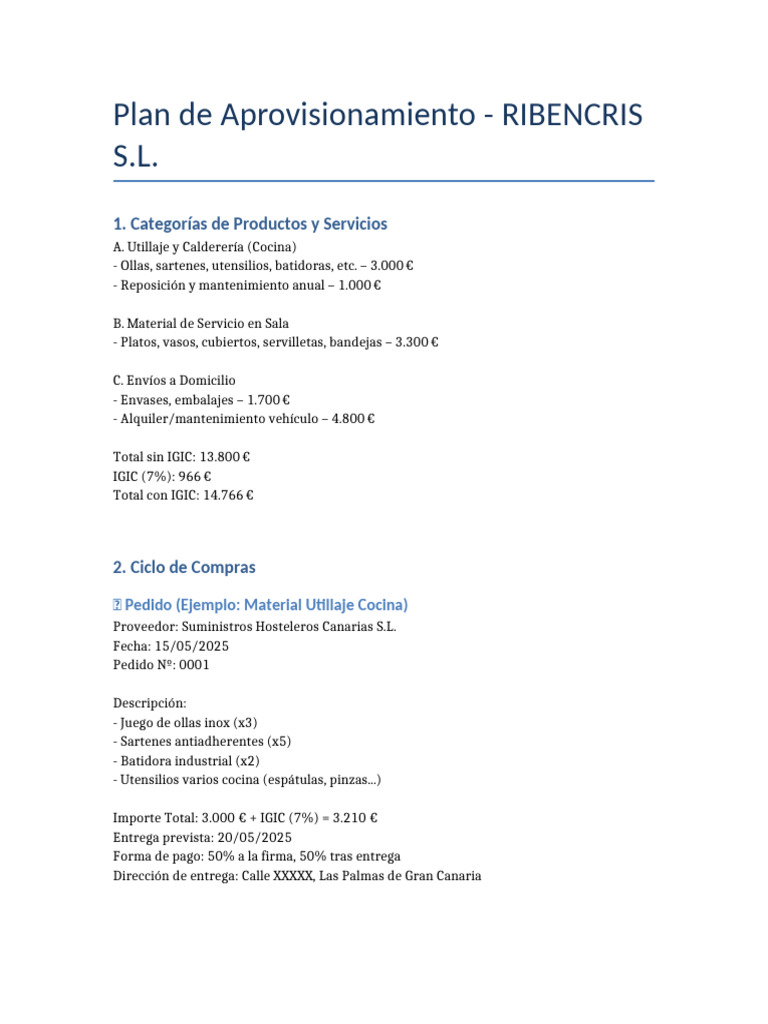 Plan Aprovisionamiento RIBENCRIS | PDF | Gestión de la cadena de suministro