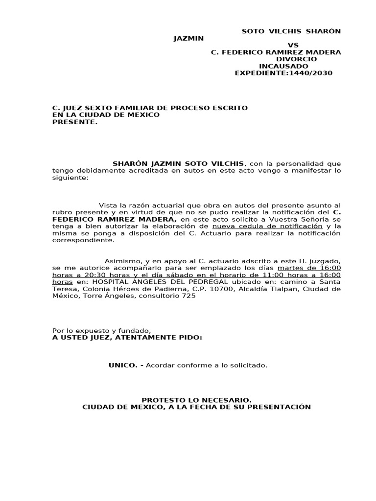 Solicitud de Notificación en Divorcio | PDF