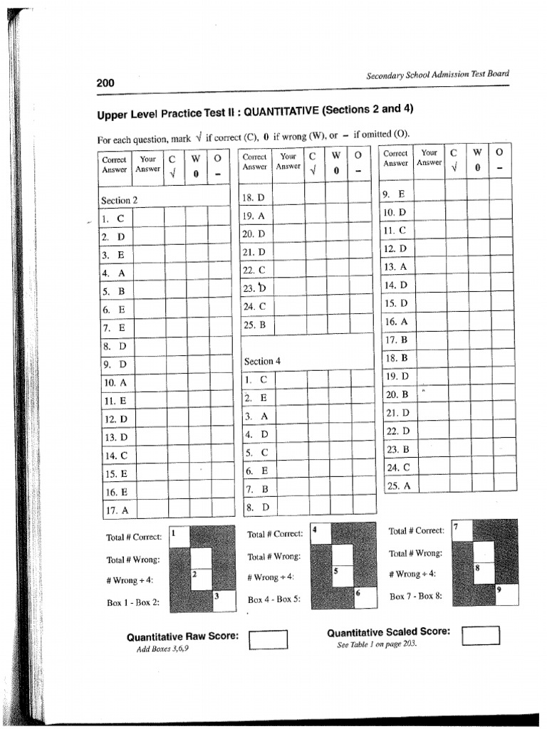 Official SSAT Upper Level Practice Test 2 v2 Maths Answers | PDF