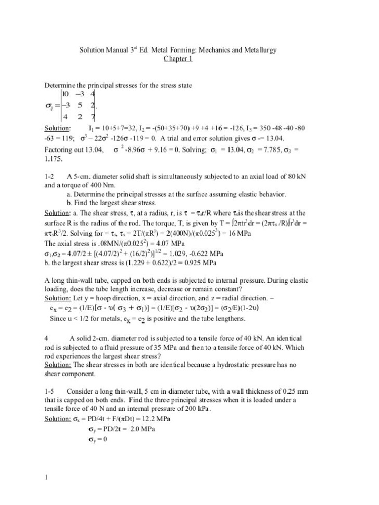 Solution Manual of Metal Forming | PDF