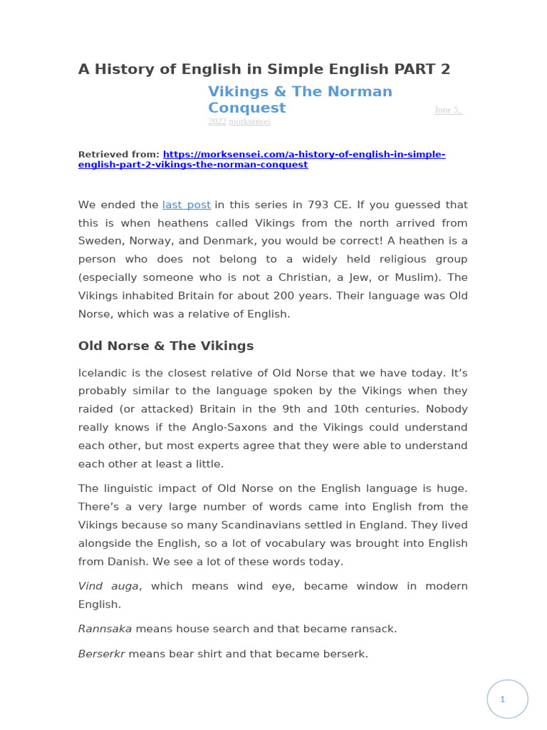 A+History+of+English+in+Simple+English+PART+2 | PDF | Vikings | English ...