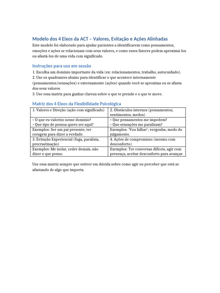 Matriz ACT: Valores e Ações Alinhadas | PDF
