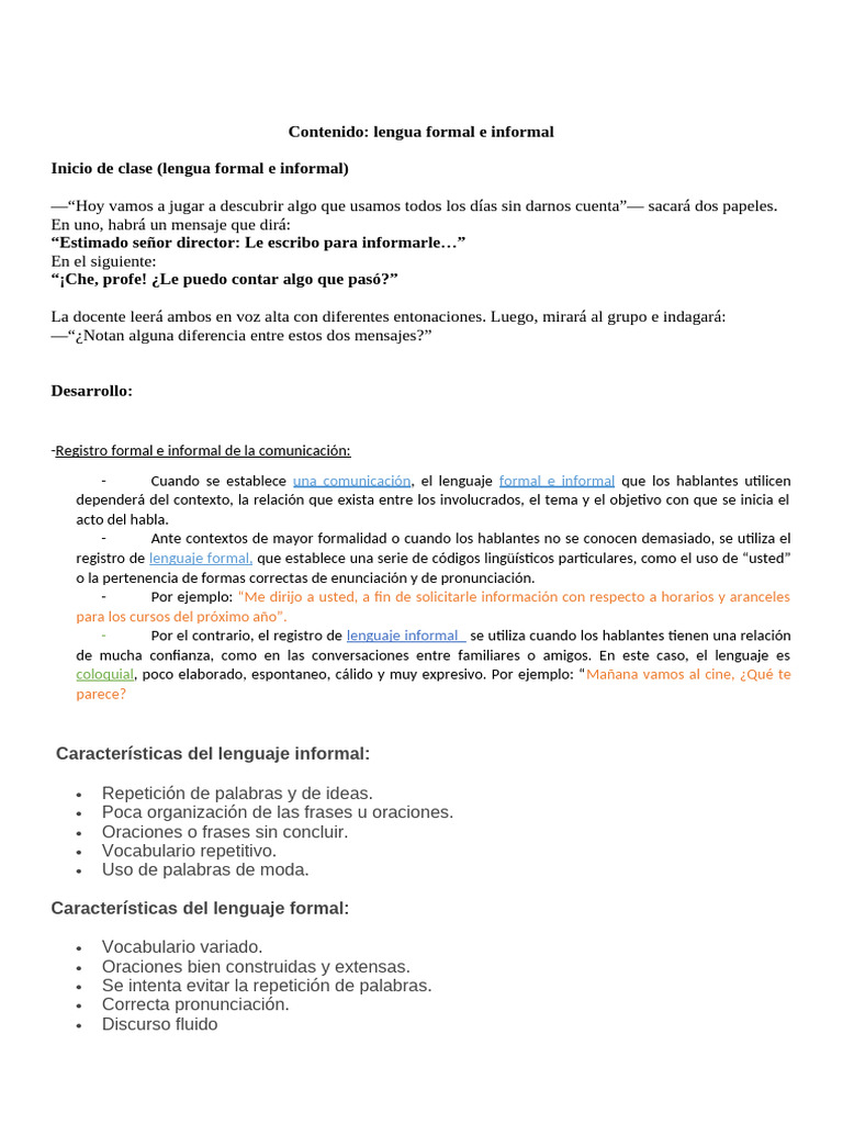 Contenido de Lenguaje Formal e Informal | PDF | Comunicación | Romeo y ...