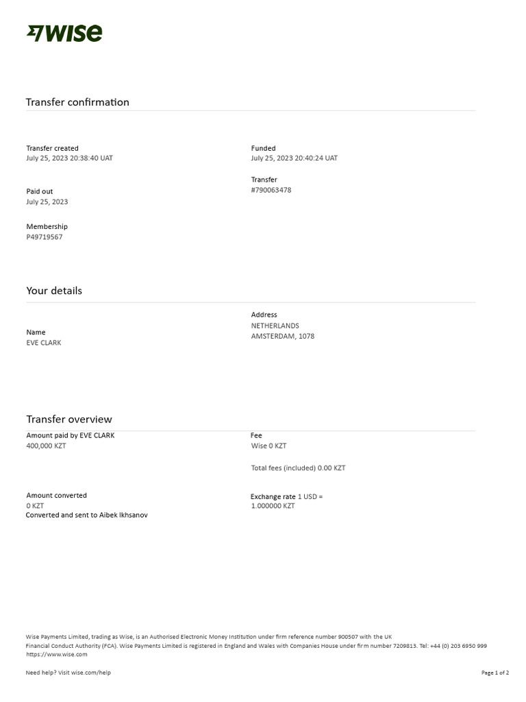 Wise Transaction Invoice Transfer 709606922 1220128927 En-7-1 | PDF ...