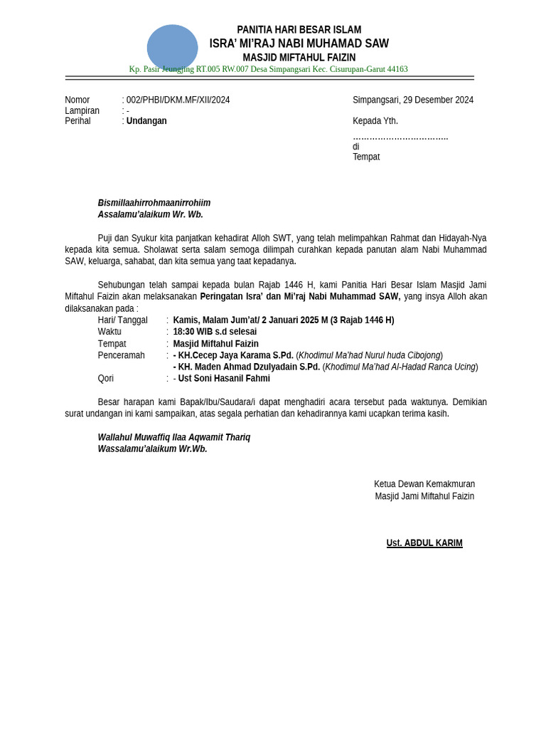 Contoh Undangan PHBI | PDF