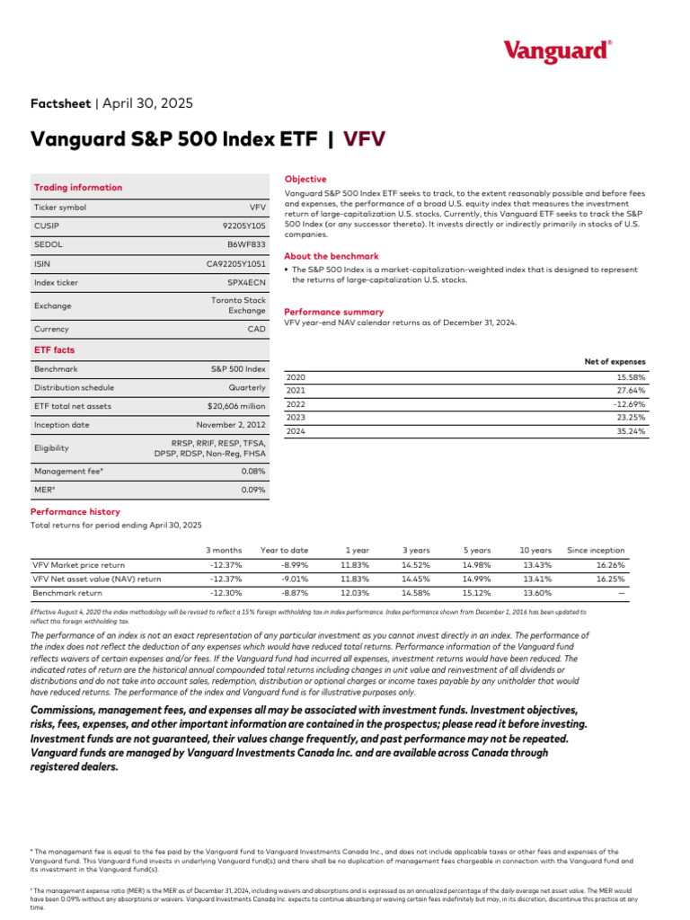 VFV Sandp 500 Index Etf 9563 Fs en CA | PDF | Exchange Traded Fund ...