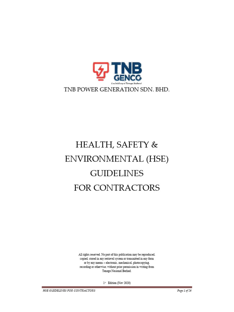 HSE Guidelines for Contractors at TNB | PDF | Occupational Safety And ...