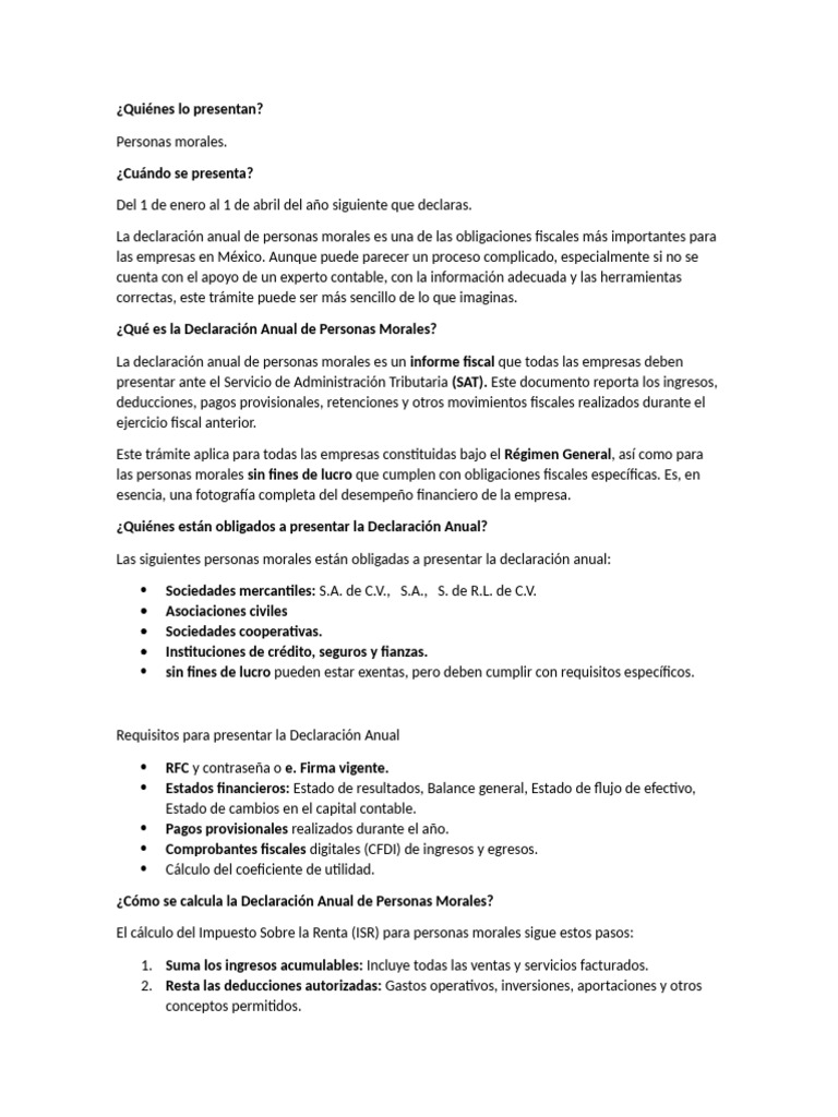 Declaración Anual Personas Morales en México | PDF | Impuesto sobre la ...