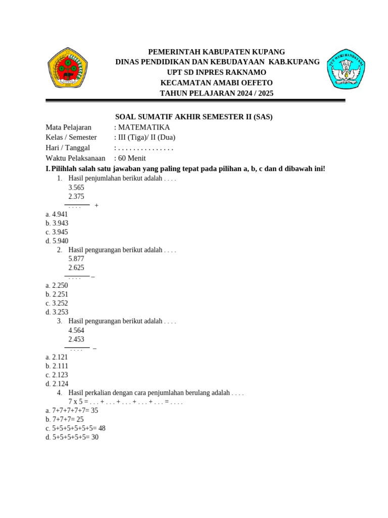 Soal Matematika Kelas 4 Semester 2 | PDF