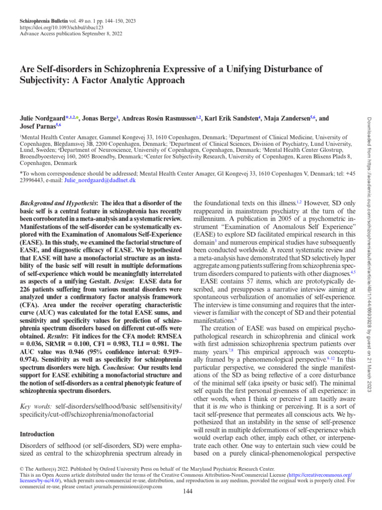 Self-Disorders in Schizophrenia | PDF | Human Diseases And Disorders ...
