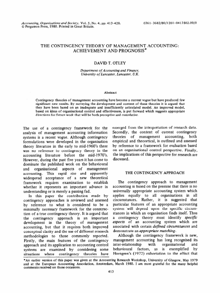 Contingency Theory in Management Accounting | PDF | Theory | Artificial ...