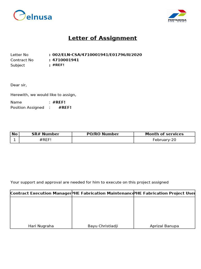 Assignment Letter for Rigger Services | PDF | Office Equipment ...