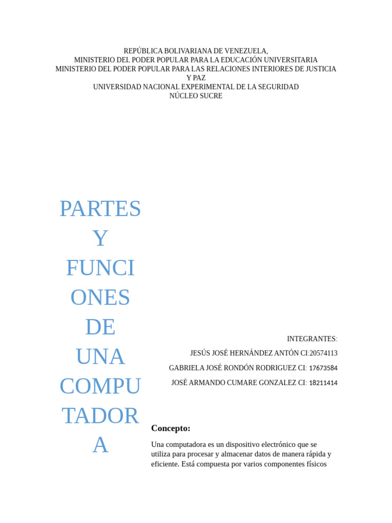 Partes y Funciones de Una Computadora | PDF | Hardware de la ...