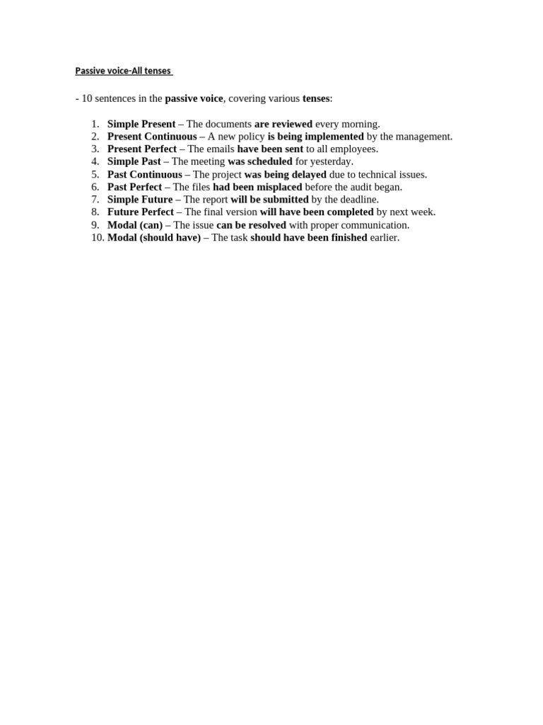 Passive Voice Examples by Tense | PDF