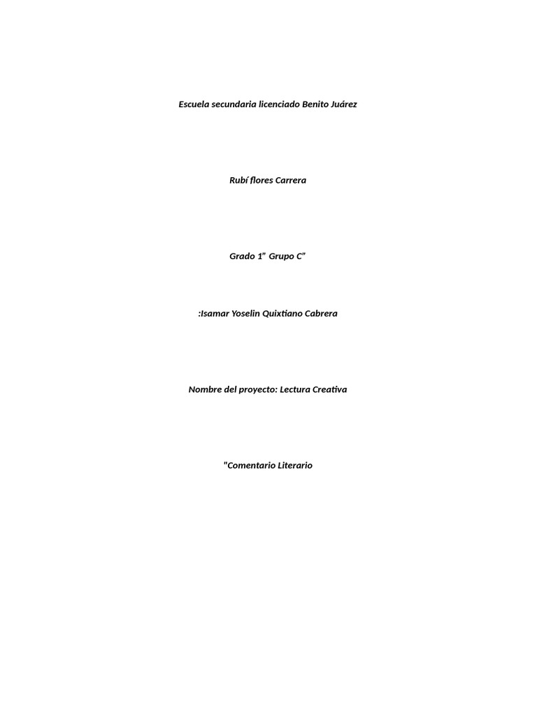 Proyecto de Lectura Creativa en Secundaria | PDF