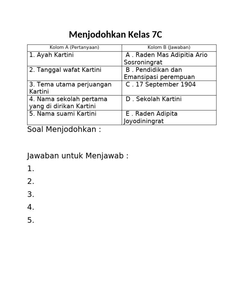 Menjodohkan Kelas 7C | PDF