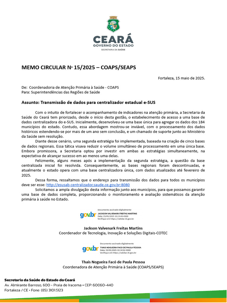 Memo Circular COTEC COAPS - Docx Assinado Assinado | PDF
