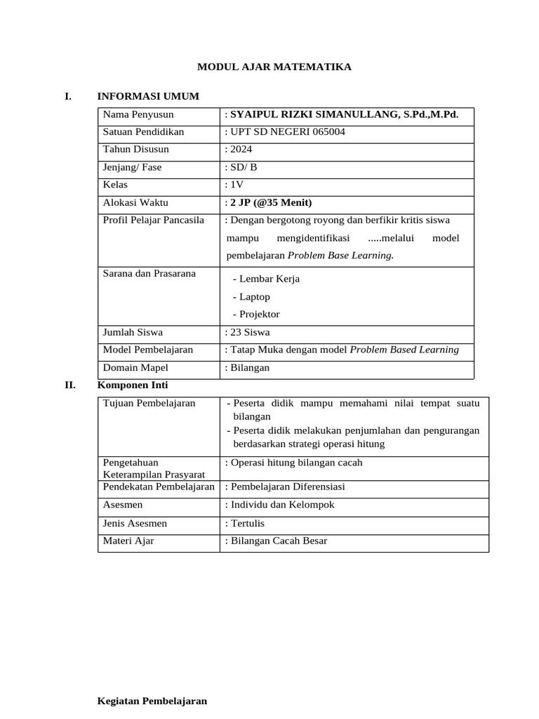 Modul Ajar Matematika Pemb. Berdiferensiasi | PDF
