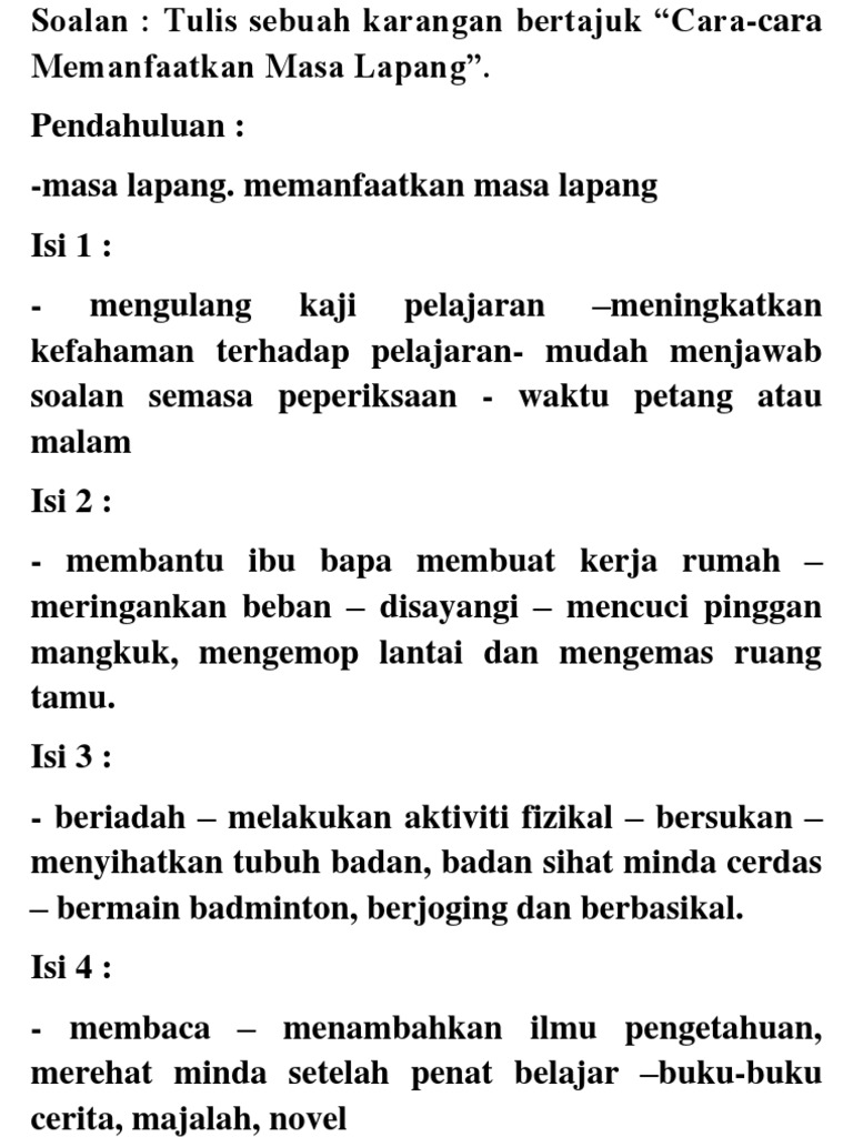 Contoh Karangan Cara-cara Mengisi Masa Lapang - Surat G