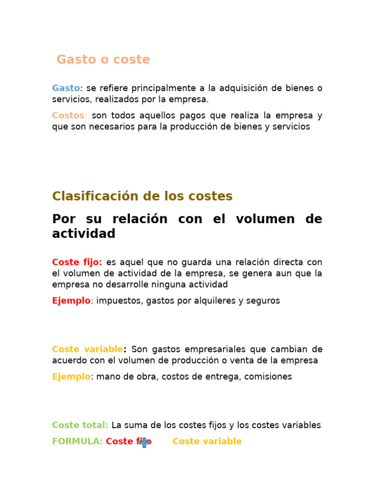 Diferencias entre gastos y costos empresariales | PDF | Costo | Business