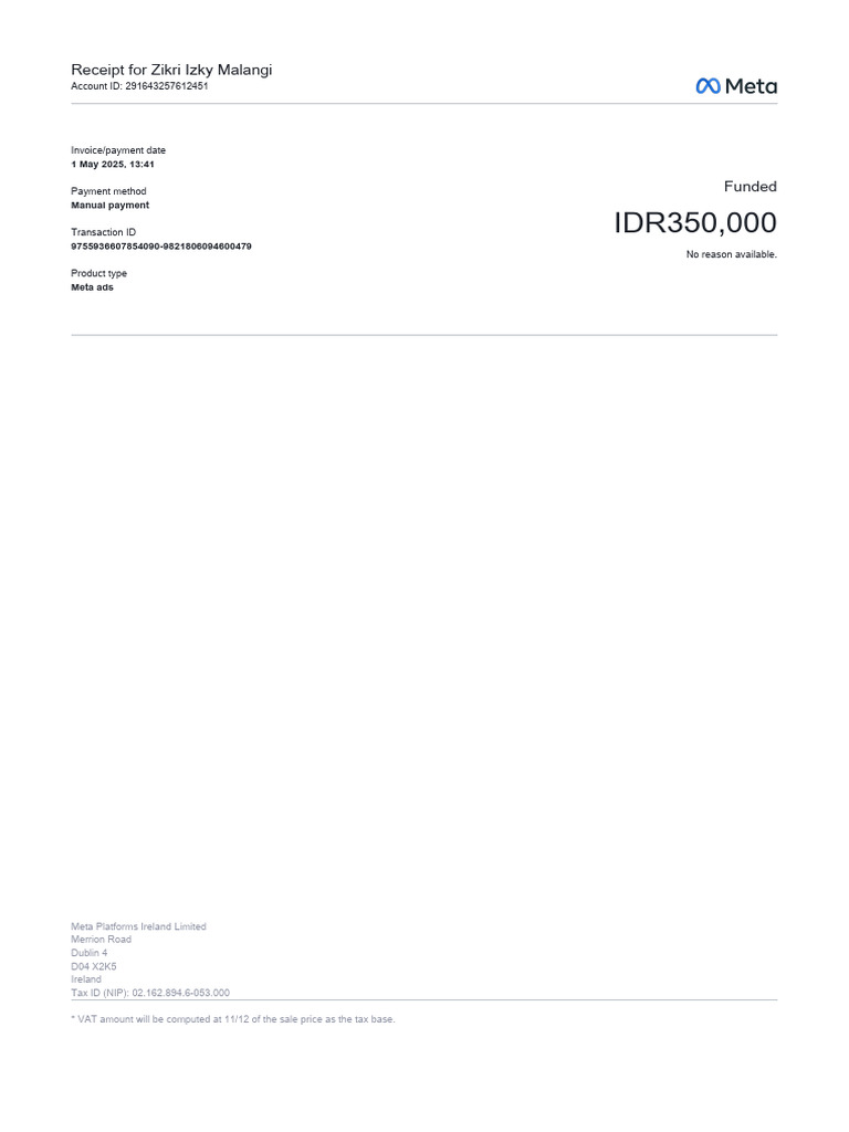 Receipt for Meta Ads Payment | PDF
