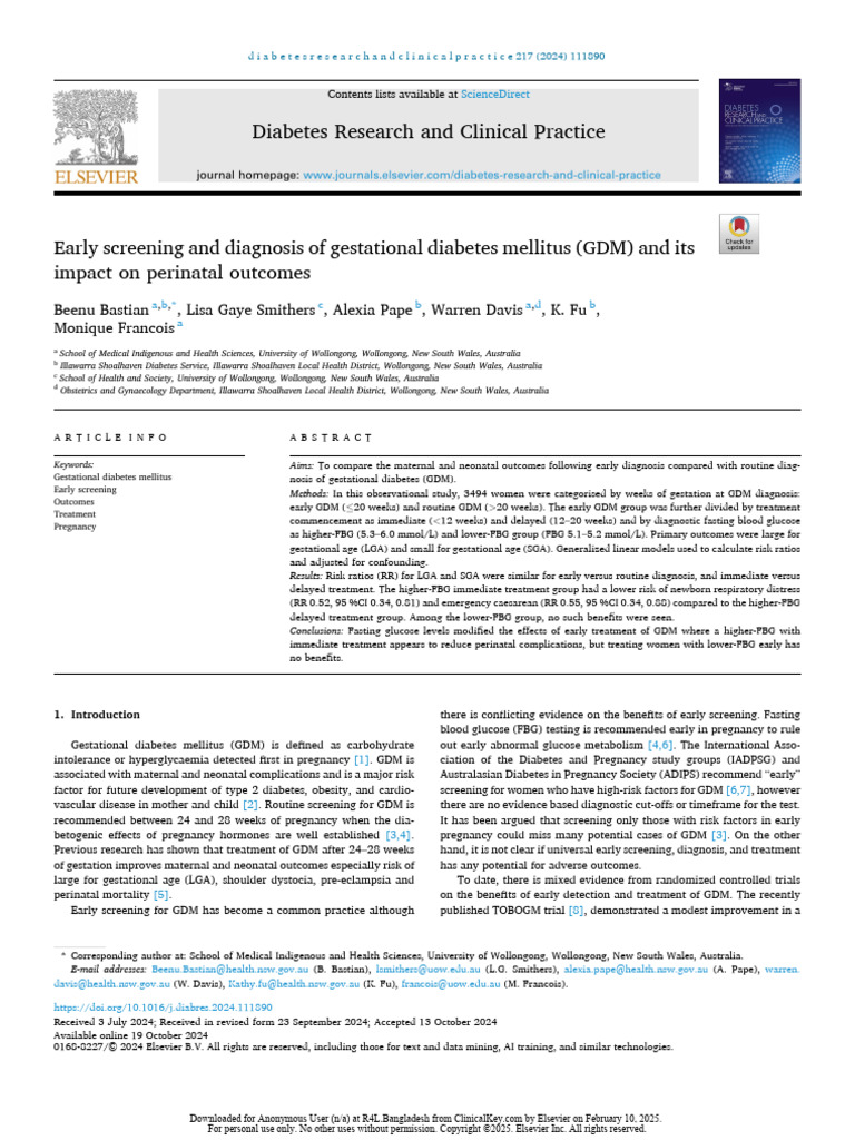 Early Diagnosis of Gestational Diabetes | PDF | Gestational Diabetes ...