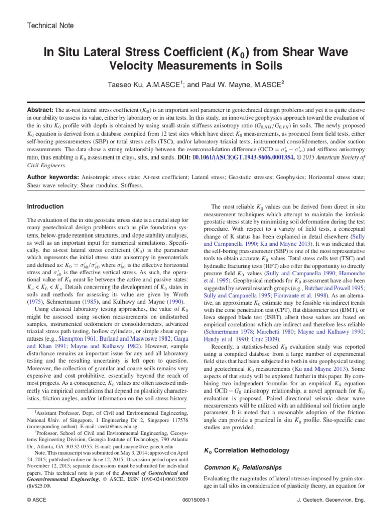 In Situ Lateral Stress Coeficient (K0) From Shear Wave Velocity ...