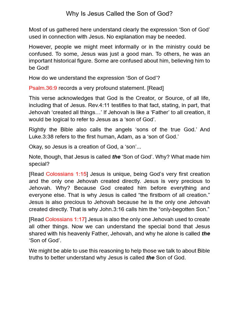 Understanding Jesus as the Son of God | PDF
