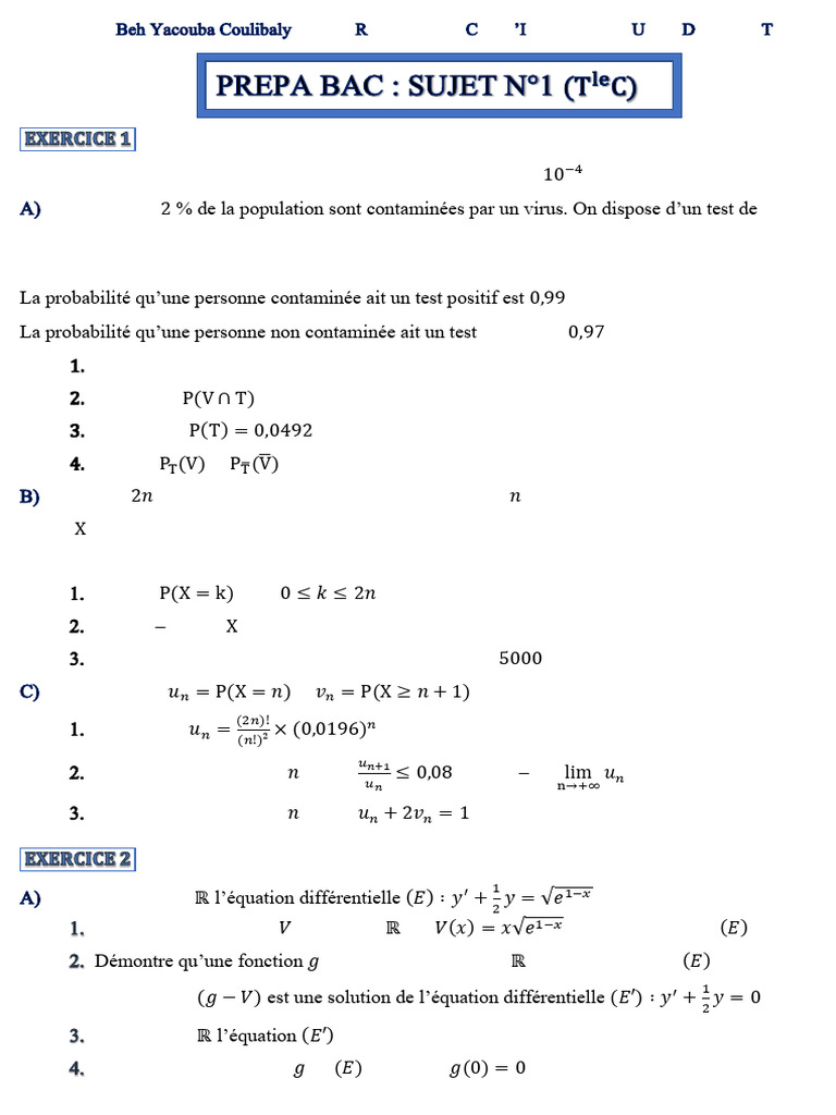 Exercices de Maths pour Prépa Bac | PDF | Fonction (Mathématiques ...